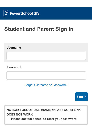 PowerSchool Student/Parent Portal log in page