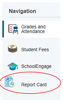 PowerSchool Student/Parent Portal Navigation menu Report Card icon circled