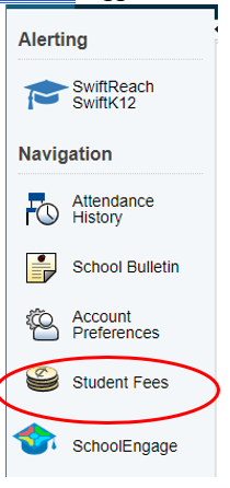 PowerSchool Student/Parent Portal Navigation menu Student Fees icon circled