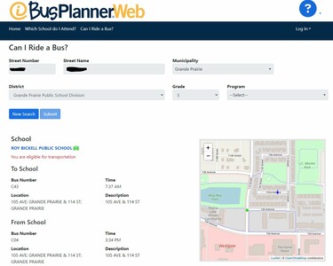 Busplanner Stop times and locations