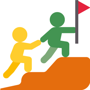 two stick figures climbing a hill to a red flag