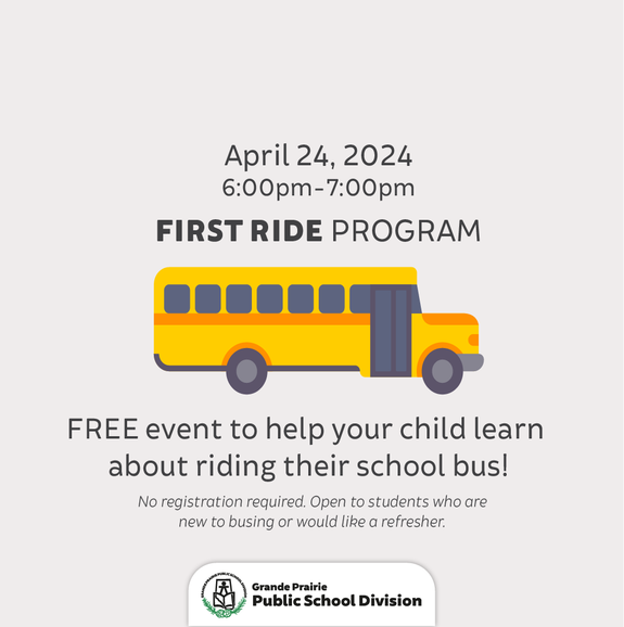 school bus with first ride program details