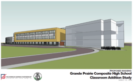 Rendering of the the Grande Prairie Composite High School with the planned addition